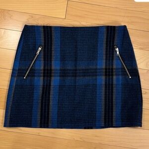 GAP Black Blue Plaid Tartan A-Line Wool Mini Skirt with Zipper Pockets Size 12